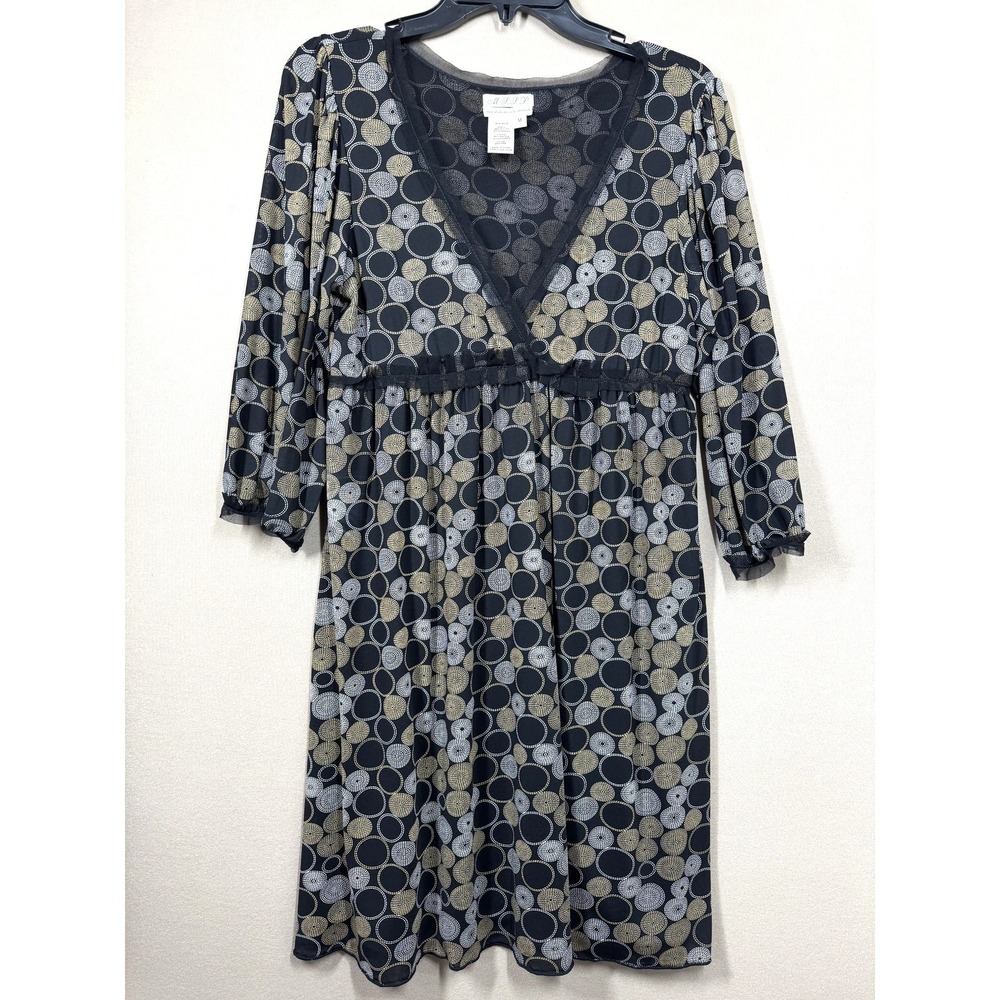MSSP Dress Womens Medium Black Gold Mesh Polka Dot Babydoll Lined Boho 90s‎ Y2K